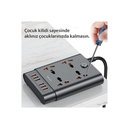 Yesido MC08 10in1 6 Adet Usb ve 4 Adet Priz Dönüştürücü 1.8M