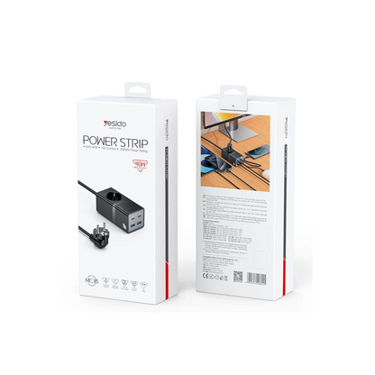 Yesido MC35 2500W 1.5M Ekstra 2 Adet 18W USB ve 2 Adet 20W Type-C Çıkışlı Priz Uzatıcı - Siyah