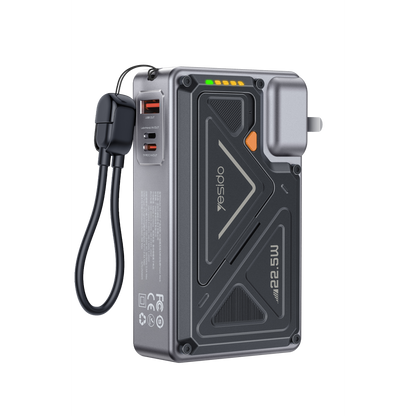 Yesido MH103 20.000 mAh 22.5W PD Hızlı Şarj ve 15W Kablosuz Şarj Destekli Priz Uçlu Powerbank - Siyah