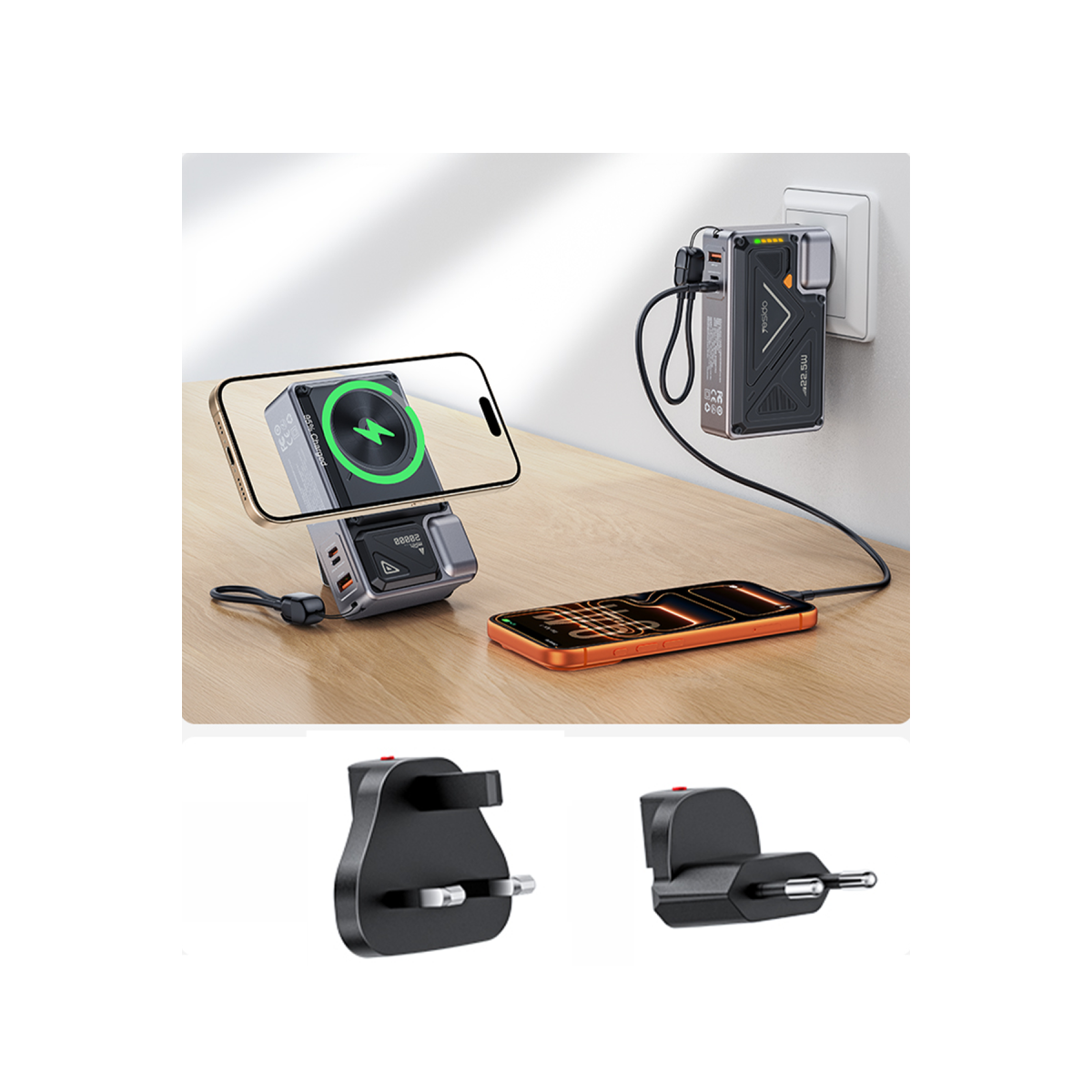 Yesido MH103 20.000 mAh 22.5W PD Hızlı Şarj ve 15W Kablosuz Şarj Destekli Priz Uçlu Powerbank