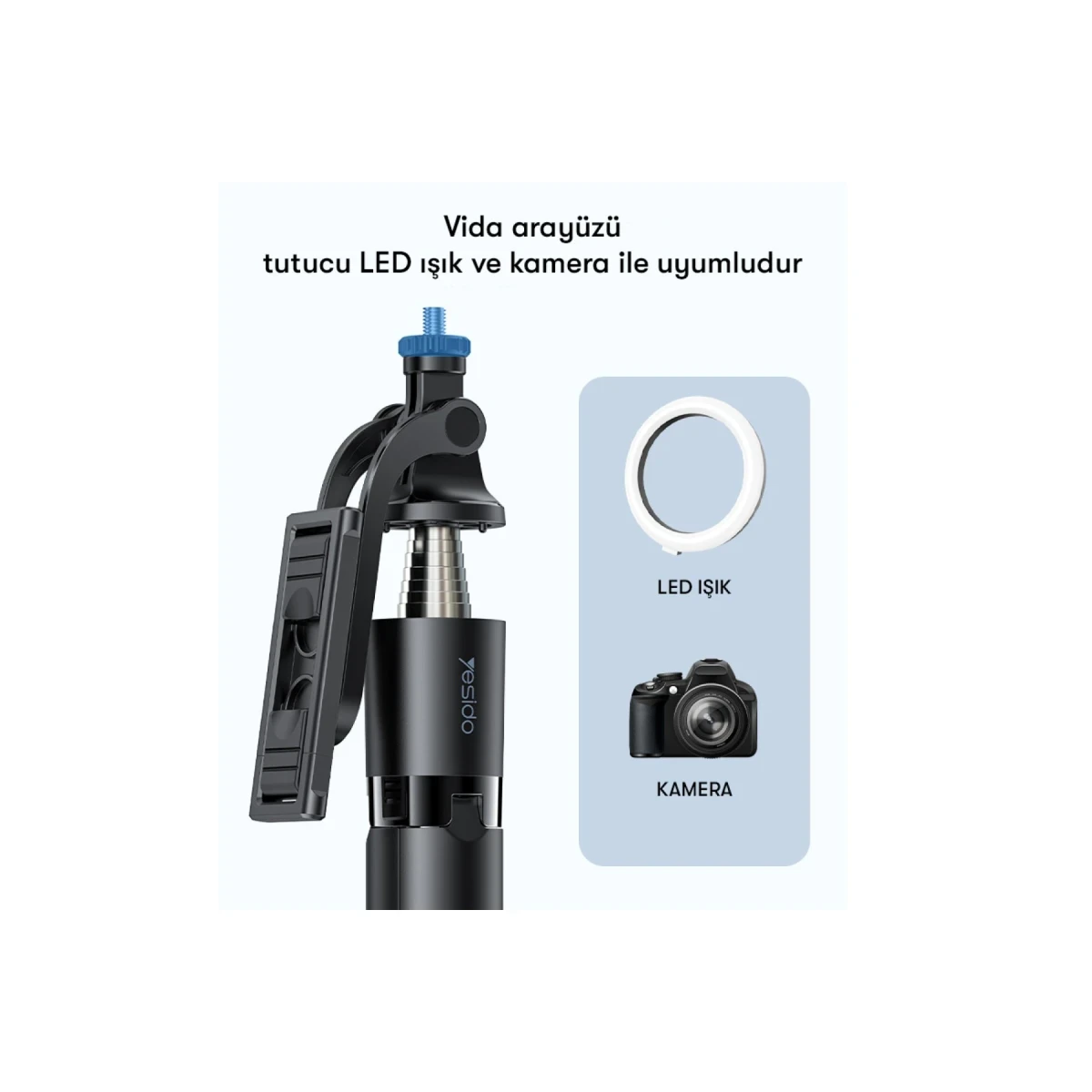 Yesido SF13 360 Derece Bluetooth Kontrollü 158cm Selfie Çubuğu - Siyah