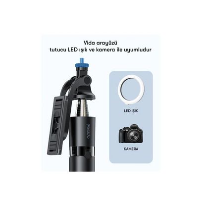 Yesido SF13 360 Derece Bluetooth Kontrollü 158cm Selfie Çubuğu - Siyah
