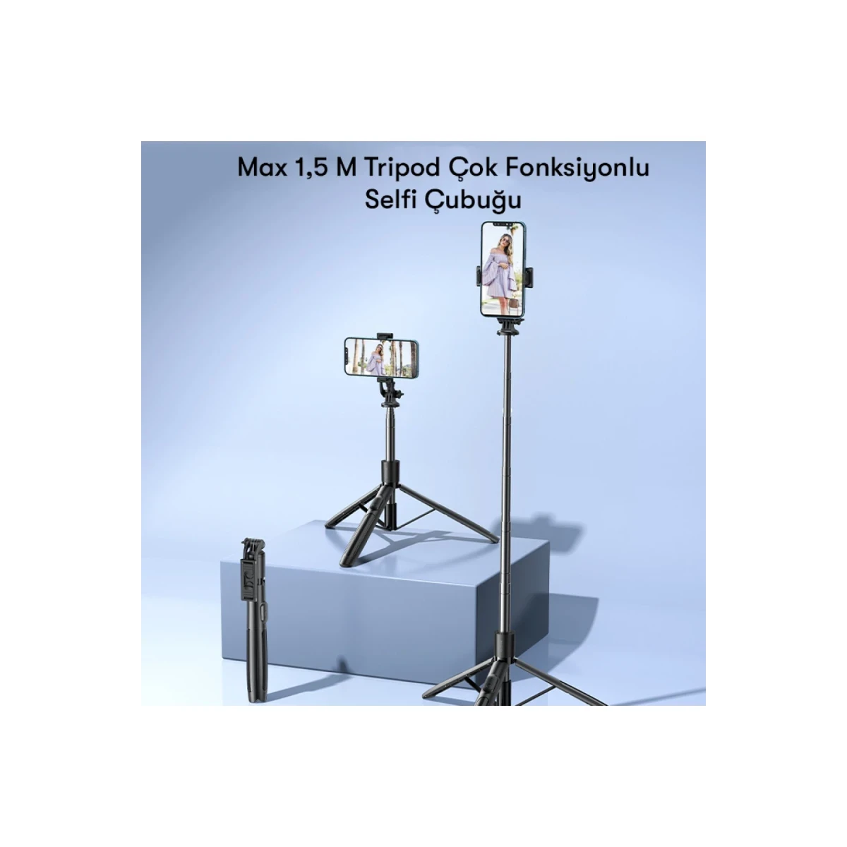 Yesido SF13 360 Derece Bluetooth Kontrollü 158cm Selfie Çubuğu - Siyah