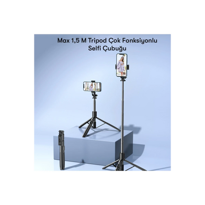 Yesido SF13 360 Derece Bluetooth Kontrollü 158cm Selfie Çubuğu - Siyah
