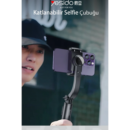 Yesido SF14 360 Derece Bluetooth 5.0 Kontrollü 75cm Selfie Gimbal - Siyah