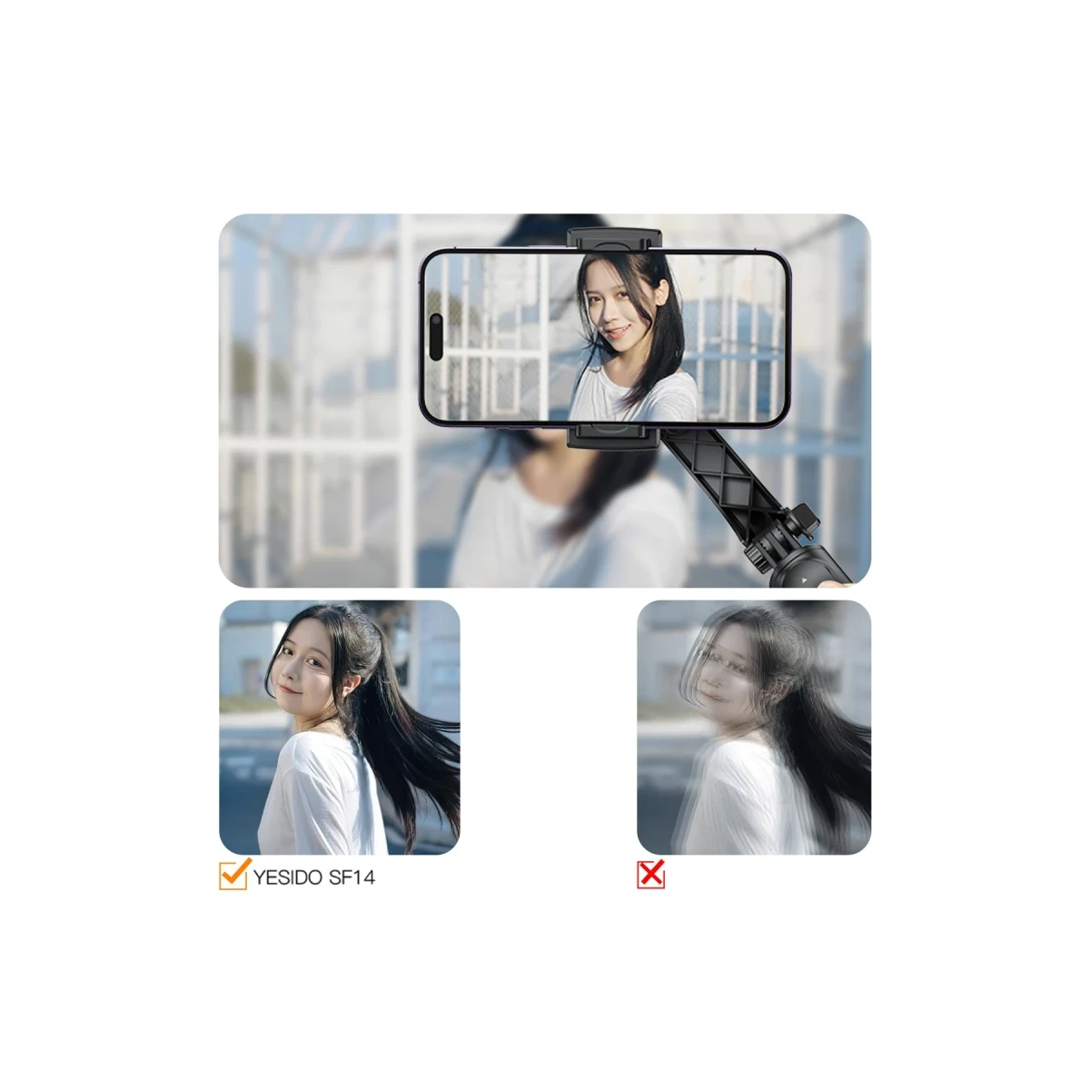 Yesido SF14 360 Derece Bluetooth 5.0 Kontrollü 75cm Selfie Gimbal - Siyah