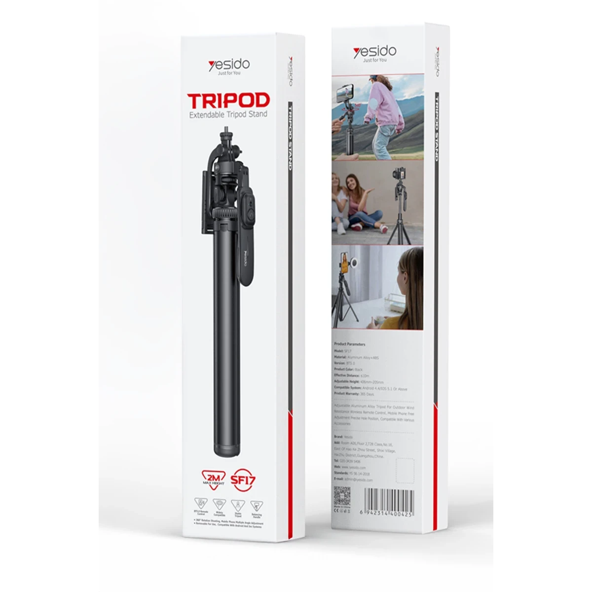 Yesido SF17 360 Derece Bluetooth 5.0 Kontrollü 2M Tripodlu Selfie Gimbal - Siyah
