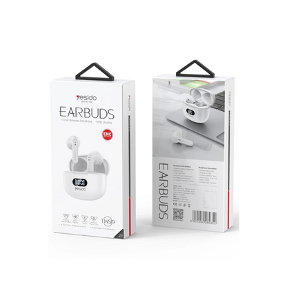 Yesido TWS19 Aktif Gürültü Engelleyici Özellikli Dijital Şarj Göstergeli BT 5.3 Kablosuz Airpods Kulaklık - Beyaz