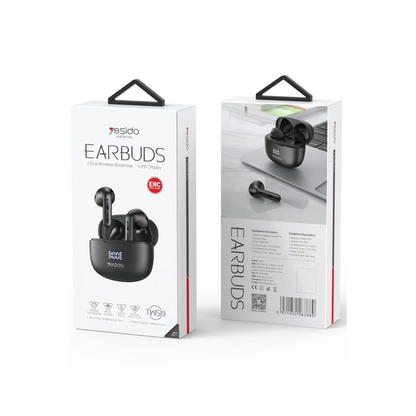 Yesido TWS19 Aktif Gürültü Engelleyici Özellikli Dijital Şarj Göstergeli BT 5.3 Kablosuz Airpods Kulaklık - Siyah