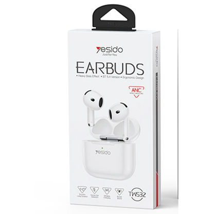 Yesido TWS32 BT 5.4 Aktif Gürültü Engelleyici Özellikli Kablosuz Airpods Kulaklık - Beyaz