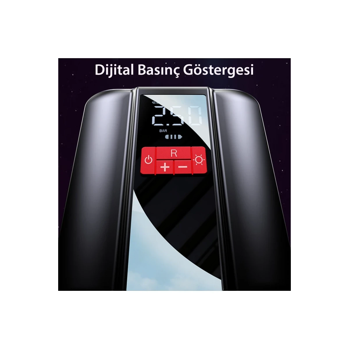 Yesido VC04 Çok Fonksiyonlu Dijital Göstergeli 4.000 mAh Bataryalı Kablosuz Hava Kompresörü - Siyah