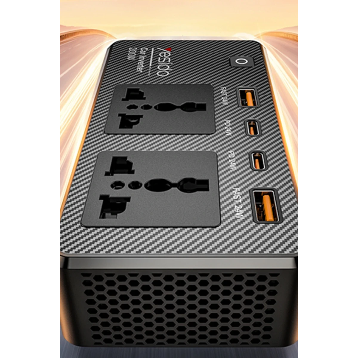 Yesido VC07 200W AC 220V Çıkışlı PD Destekli 4 Portlu Araç İçi Güç Dönüştürücü - Siyah