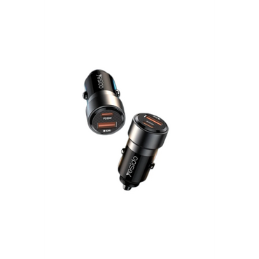 Yesido Y55 1 Adet 30W Usb / 1 Adet 30W Type-C ve 60W Type-C to Type-C Kablolu PD Hızlı Araç Şarj - Siyah