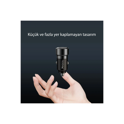 Yesido Y55 1 Adet 30W Usb / 1 Adet 30W Type-C ve 60W Type-C to Type-C Kablolu PD Hızlı Araç Şarj - Siyah