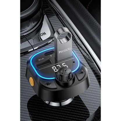 Yesido Y70 RGB 1 Adet 15W Type-C ve 1 Adet 15W USB Çıkışlı BT 5.3 FM Transmitter - Siyah
