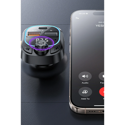 Yesido Y70 RGB 1 Adet 15W Type-C ve 1 Adet 15W USB Çıkışlı BT 5.3 FM Transmitter - Siyah