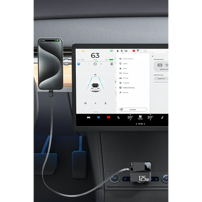 Yesido Y71 Dijital Göstergeli 1 Adet 30W Type-C ve 1 Adet 30W USB Çıkışlı Ekstra 65W Destekli Type-C Dahili Kablolu 125W Araç Şarj Aleti - Siyah