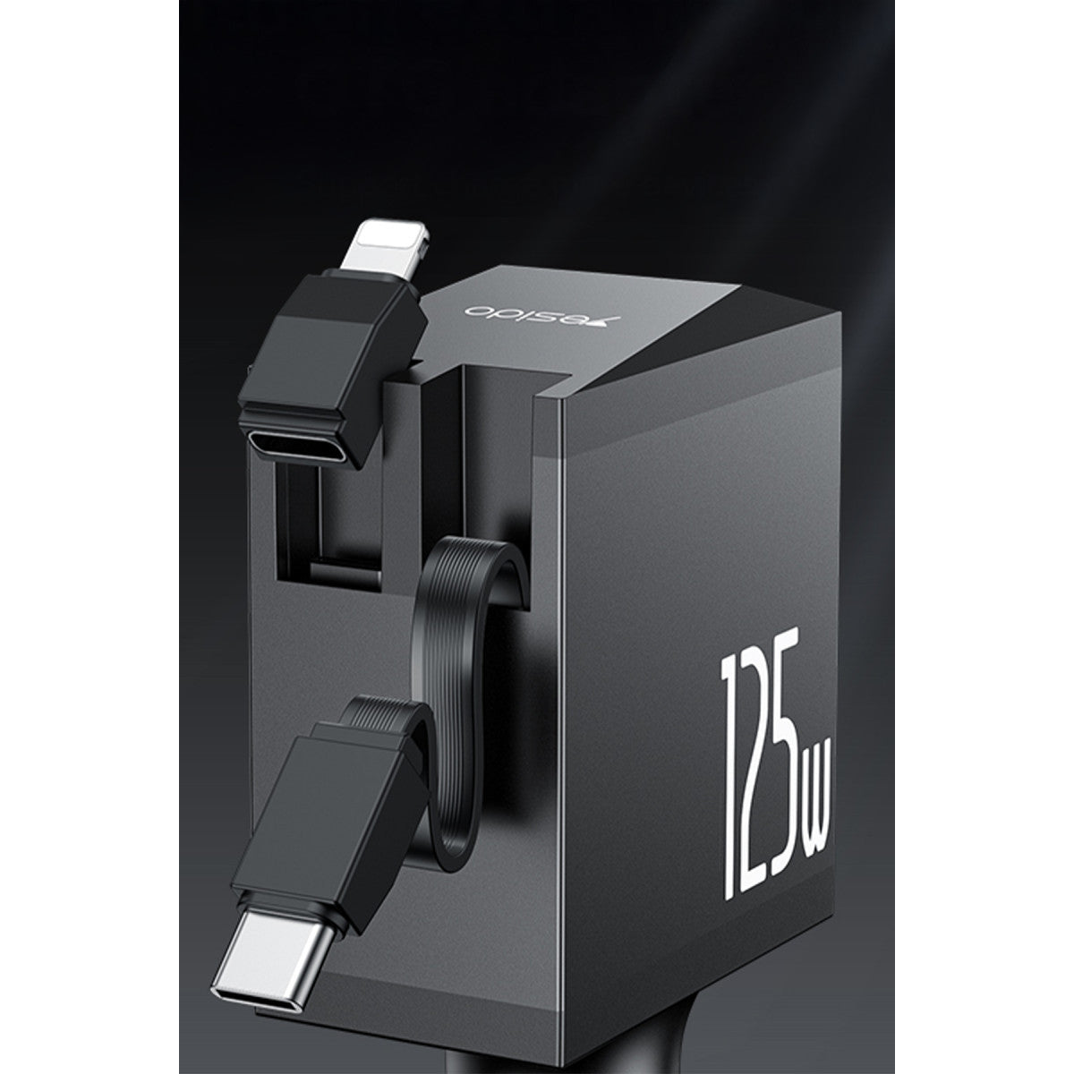 Yesido Y71 Dijital Göstergeli 1 Adet 30W Type-C ve 1 Adet 30W USB Çıkışlı Ekstra 65W Destekli Type-C Dahili Kablolu 125W Araç Şarj Aleti