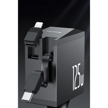 Yesido Y71 Dijital Göstergeli 1 Adet 30W Type-C ve 1 Adet 30W USB Çıkışlı Ekstra 65W Destekli Type-C Dahili Kablolu 125W Araç Şarj Aleti
