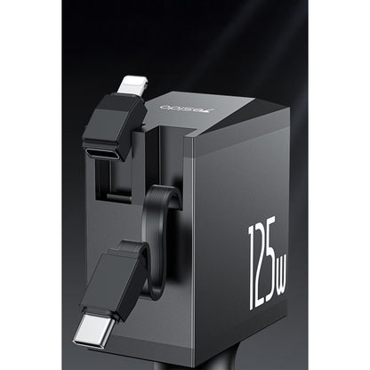 Yesido Y71 Dijital Göstergeli 1 Adet 30W Type-C ve 1 Adet 30W USB Çıkışlı Ekstra 65W Destekli Type-C Dahili Kablolu 125W Araç Şarj Aleti