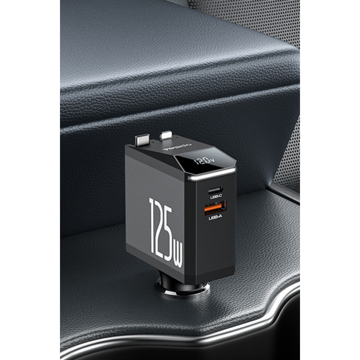 Yesido Y71 Dijital Göstergeli 1 Adet 30W Type-C ve 1 Adet 30W USB Çıkışlı Ekstra 65W Destekli Type-C Dahili Kablolu 125W Araç Şarj Aleti