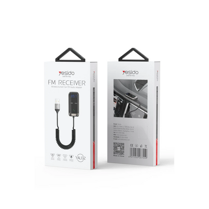 Yesido YAU32 Esnek Usb Kablo Çıkışlı BT 5.0 FM Transmitter - Siyah