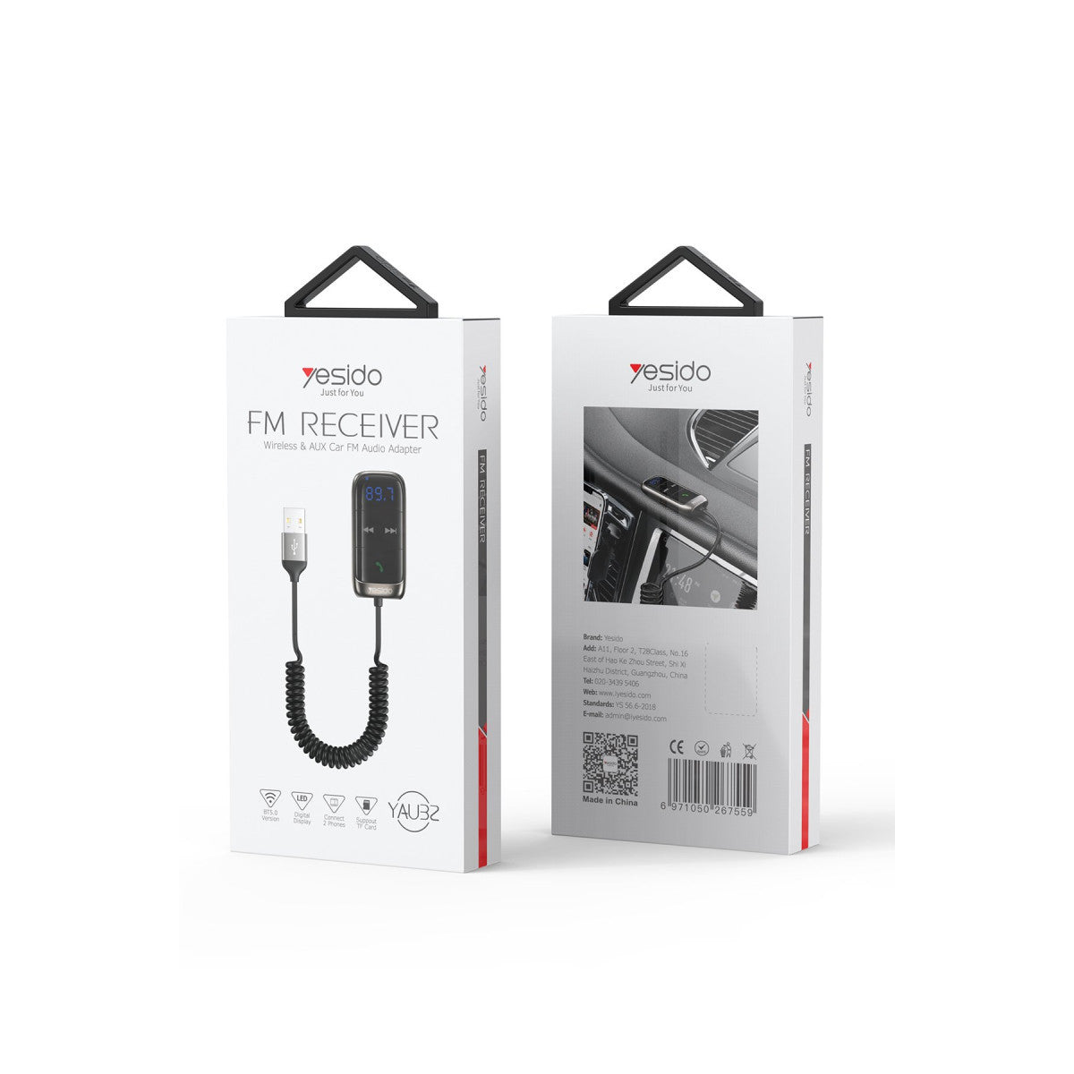 Yesido YAU32 Esnek Usb Kablo Çıkışlı BT 5.0 FM Transmitter