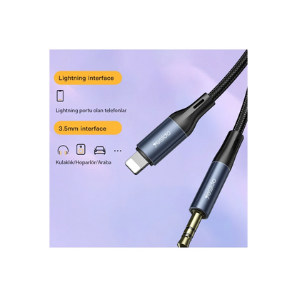 Yesido YAU35 Lightning to Aux Kablo 1M - Siyah