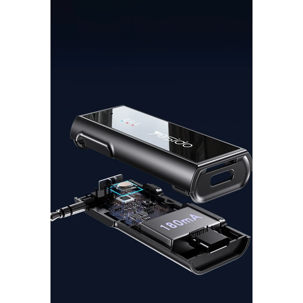 Yesido YAU41 3.5mm Aux Çıkışlı Mikrofonlu Bluetooth Araç Kiti - Siyah