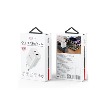 Yesido YC02E 20W Type-C ve 18W QC 3.0 USB Çıkışlı PD Hızlı Şarj Cihazı