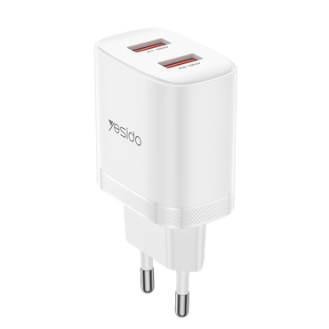 Yesido YC104 2.4A Çift USB-A Çıkışlı 1M USB-A to Type-C Kablolu Şarj Cihazı - Beyaz