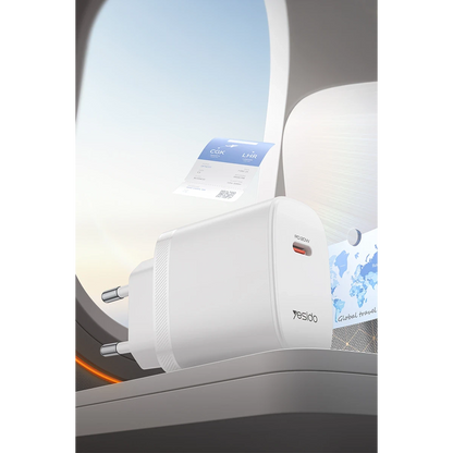 Yesido YC105 20W Type-C Çıkışlı 1M Type-C to Type-C Kablolu PD Hızlı Şarj Cihazı - Beyaz