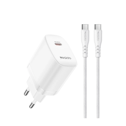 Yesido YC105 20W Type-C Çıkışlı 1M Type-C to Type-C Kablolu PD Hızlı Şarj Cihazı - Beyaz