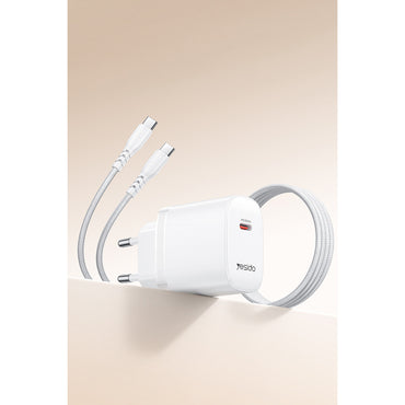 Yesido YC105 20W Type-C Çıkışlı 1M Type-C to Type-C Kablolu PD Hızlı Şarj Cihazı
