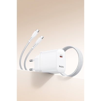 Yesido YC105 20W Type-C Çıkışlı 1M Type-C to Type-C Kablolu PD Hızlı Şarj Cihazı
