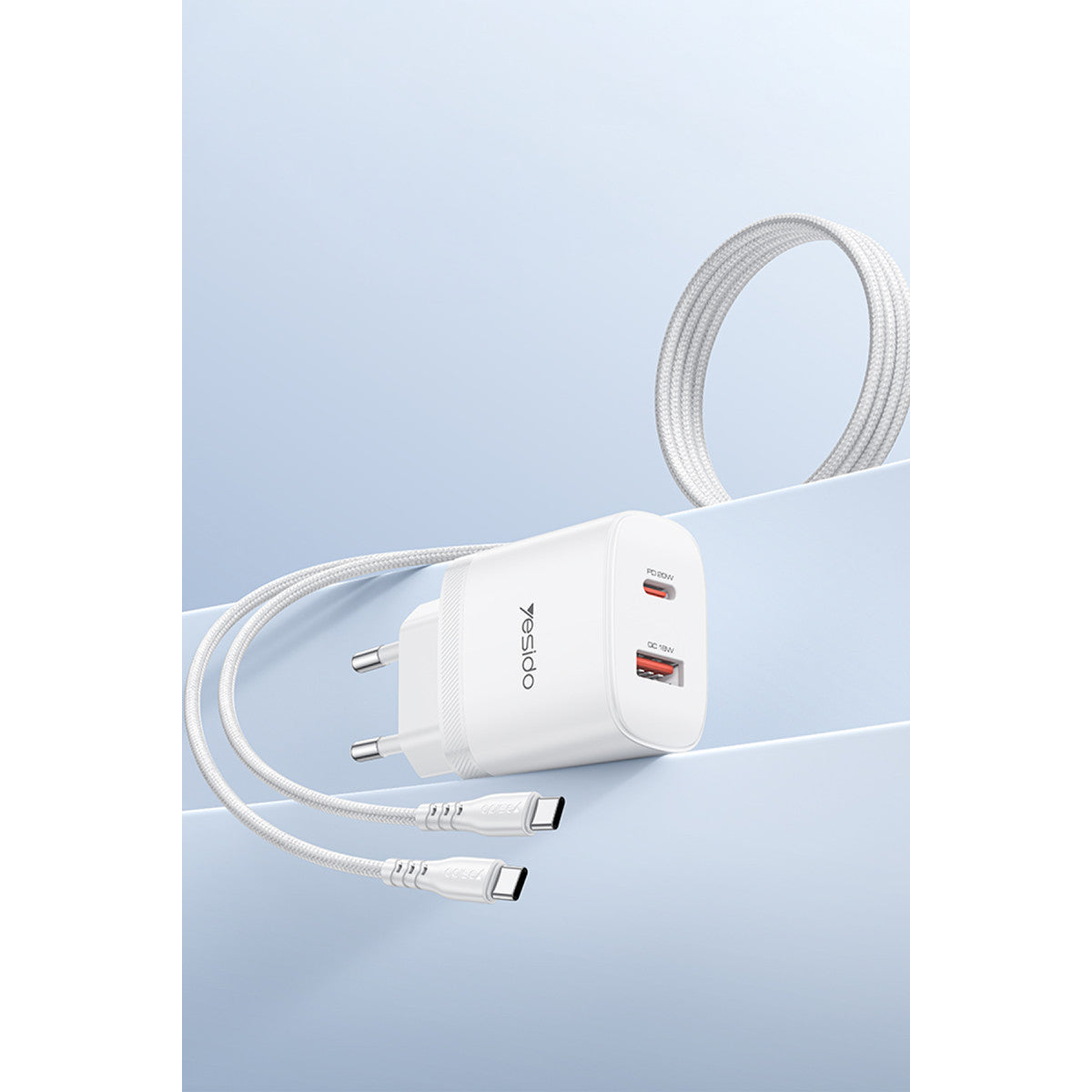 Yesido YC106 20W USB-A ve Type-C Çıkışlı Type-C to Type-C Kablolu PD Şarj Cihazı