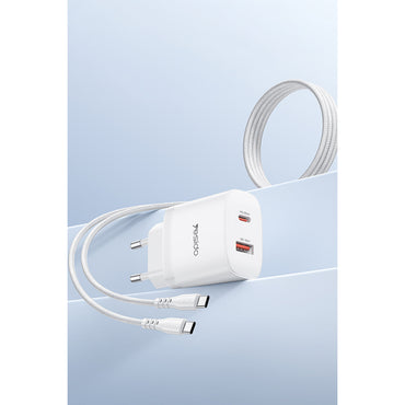 Yesido YC106 20W USB-A ve Type-C Çıkışlı Type-C to Type-C Kablolu PD Şarj Cihazı