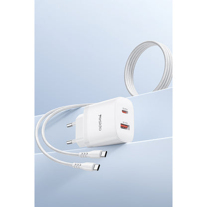 Yesido YC106 20W USB-A ve Type-C Çıkışlı Type-C to Type-C Kablolu PD Şarj Cihazı