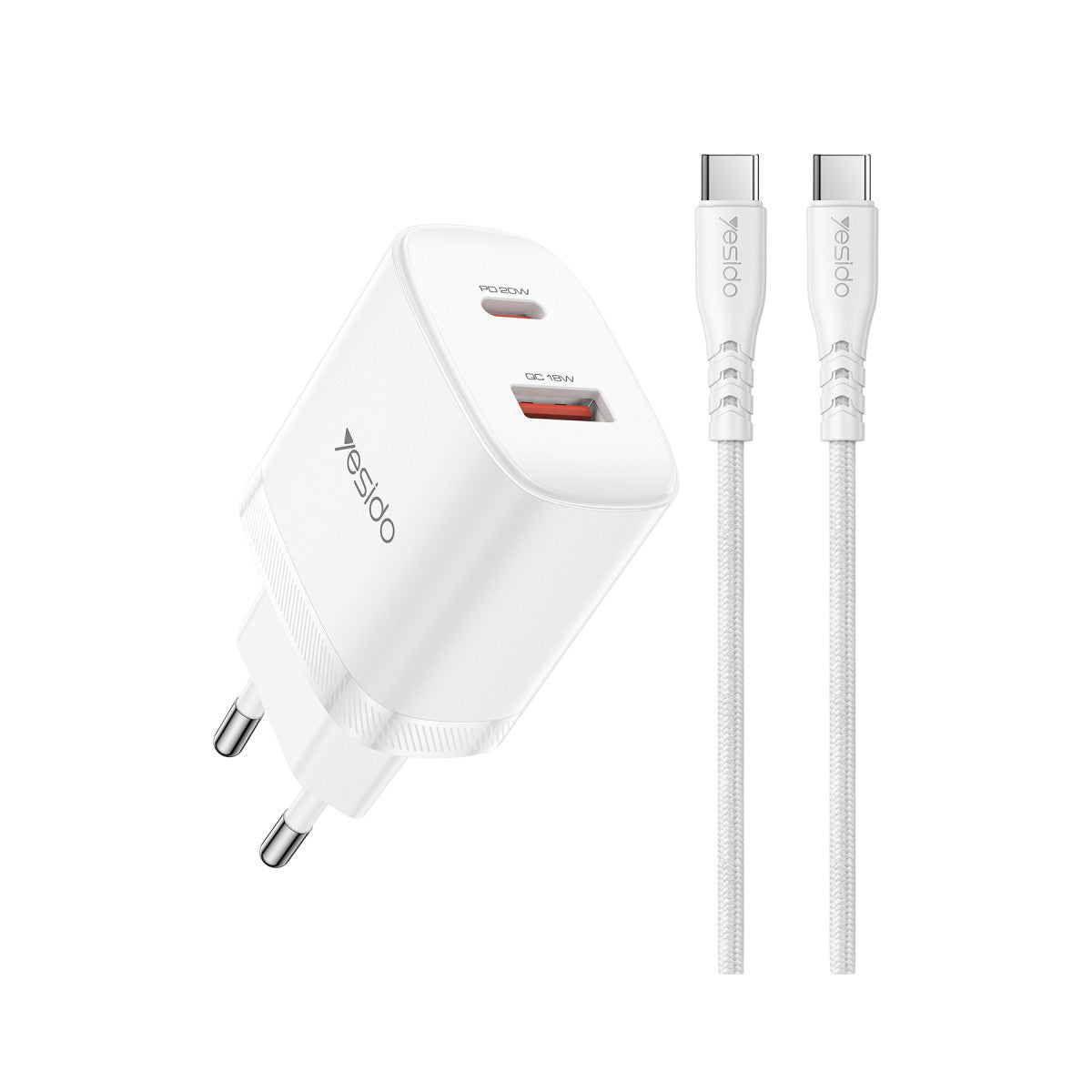 Yesido YC106 20W USB-A ve Type-C Çıkışlı Type-C to Type-C Kablolu PD Şarj Cihazı