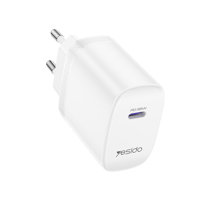 Yesido YC107 35W Type-C Çıkışlı 1M Type-C to Type-C Kablolu PD Hızlı Şarj Cihazı - Beyaz