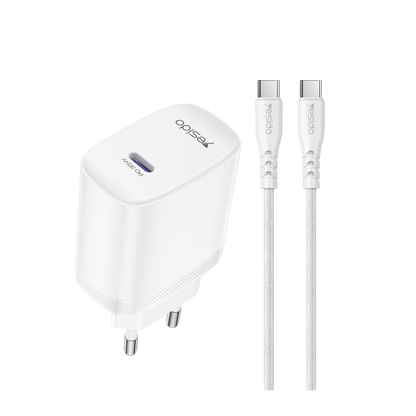 Yesido YC107 35W Type-C Çıkışlı 1M Type-C to Type-C Kablolu PD Hızlı Şarj Cihazı - Beyaz