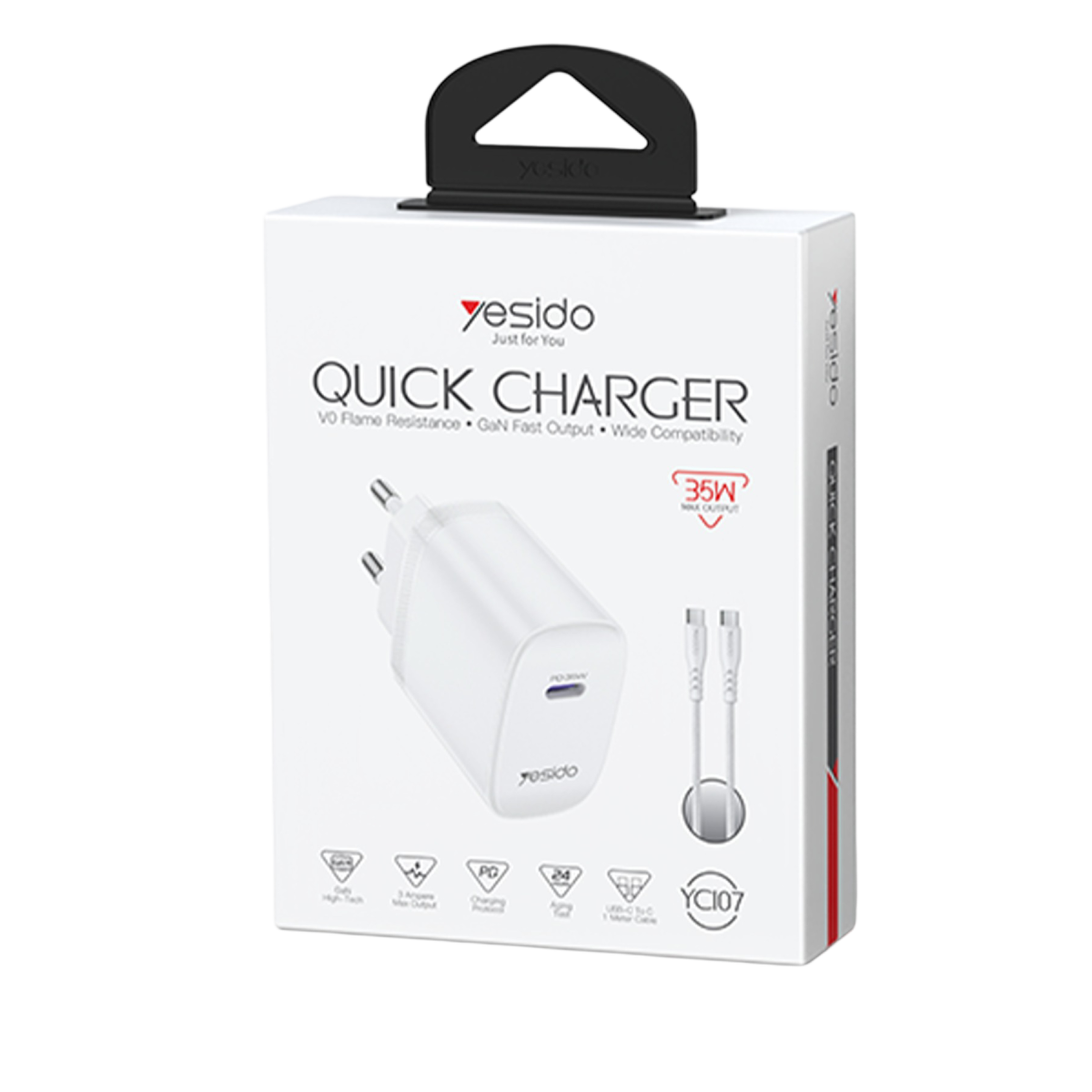 Yesido YC107 35W Type-C Çıkışlı 1M Type-C to Type-C Kablolu PD Hızlı Şarj Cihazı