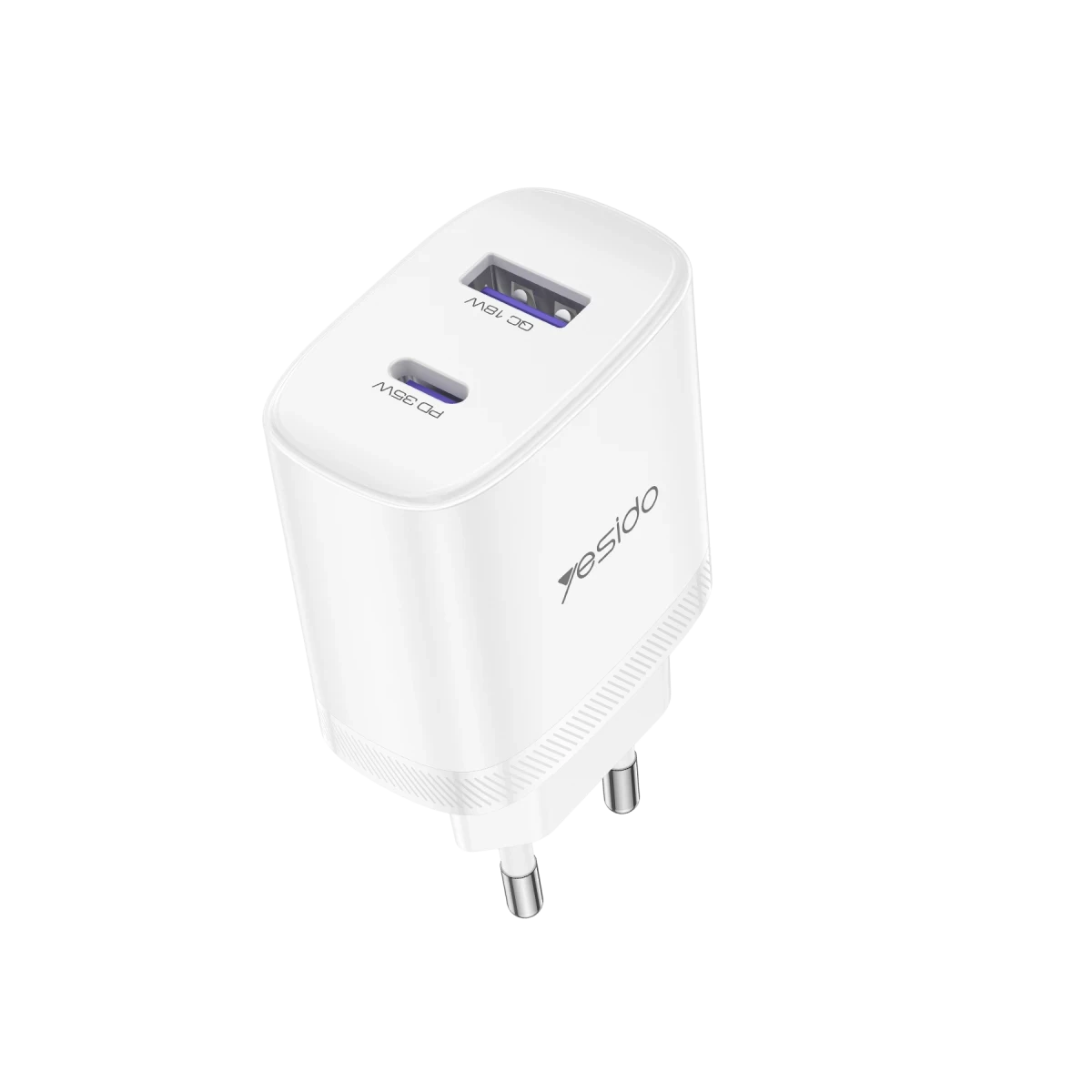 Yesido YC108 35W USB-A ve Type-C Çıkışlı ve 1M Type-C to Type-C Kablolu PD Şarj Cihazı - Beyaz