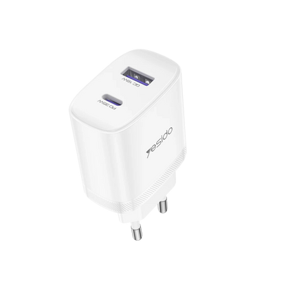 Yesido YC108 35W USB-A ve Type-C Çıkışlı ve 1M Type-C to Type-C Kablolu PD Şarj Cihazı - Beyaz