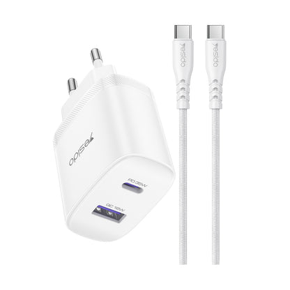Yesido YC108 35W USB-A ve Type-C Çıkışlı ve 1M Type-C to Type-C Kablolu PD Şarj Cihazı