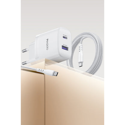 Yesido YC108 35W USB-A ve Type-C Çıkışlı ve 1M Type-C to Type-C Kablolu PD Şarj Cihazı