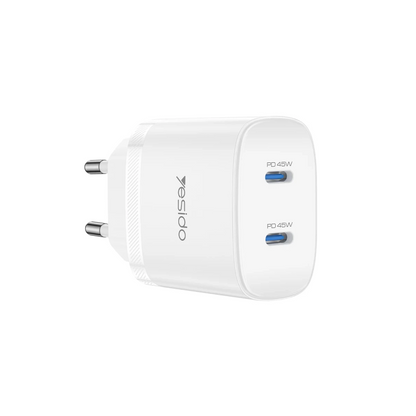 Yesido YC109 45W Çift Type-C Çıkışlı ve 1M Type-C to Type-C Kablolu PD Şarj Cihazı - Beyaz