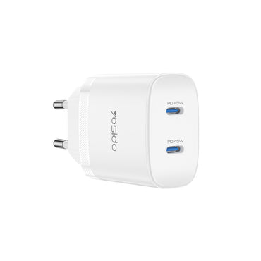 Yesido YC109 45W Çift Type-C Çıkışlı ve 1M Type-C to Type-C Kablolu PD Şarj Cihazı