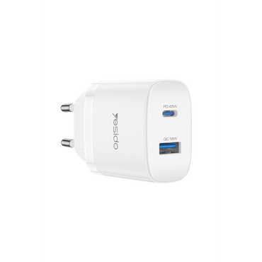 Yesido YC110 45W USB-A ve Type-C Çıkışlı 1M Type-C to Type-C Kablolu PD Hızlı Şarj Cihazı