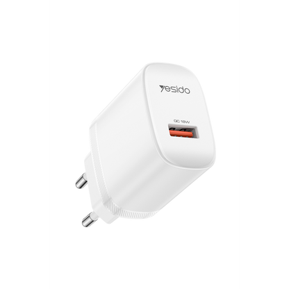 Yesido YC111 18W USB-A QC 3.0 Çıkışlı A to Type-C Kablolu Hızlı Şarj Cihazı - Beyaz